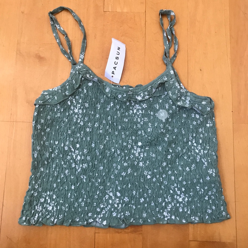 Pacsun LA Hearts Green Floral Smocked Tank Top NWT